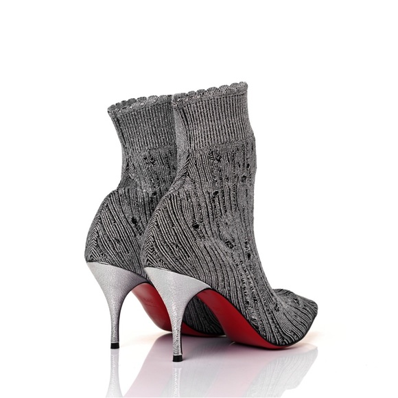 Christian Louboutin Tricot Lurex Sandrine 80 Sock Ankle Boots 42 Grey - Picture 10 of 11